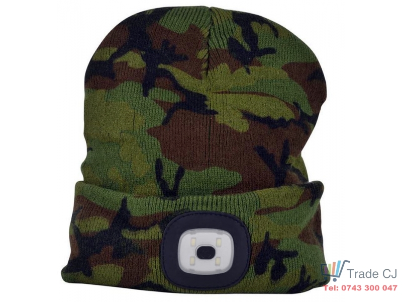 Caciula cu LED reincarcabila prin USB,4xSMD LED,Li-Ion,Army Camouflage,marime universala