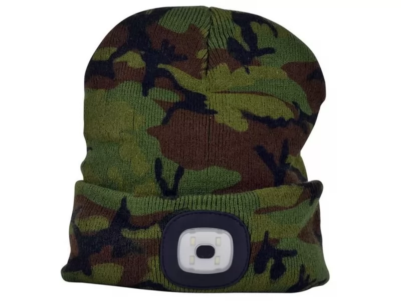 Caciula cu LED reincarcabila prin USB,4xSMD LED,Li-Ion,Army Camouflage,marime universala