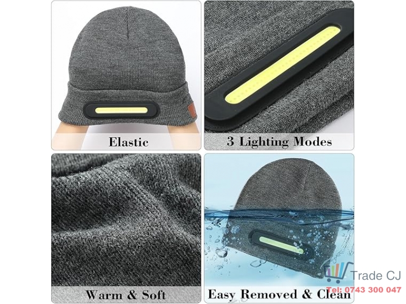 Caciula cu lanterna LED, 40 cob LED, 140 lm, incarcare usb-c, baterie 750 mah, 3 moduri de iluminare, culoare gri