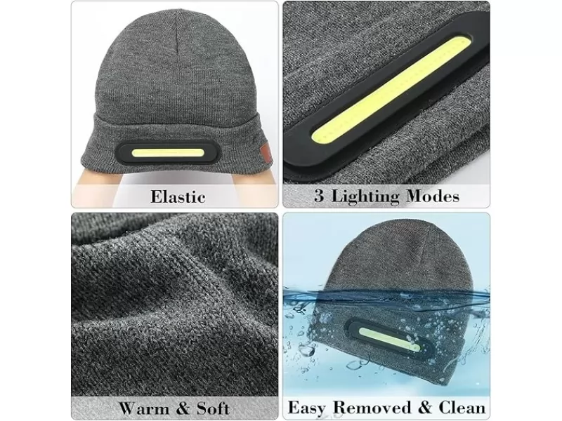 Caciula cu lanterna LED, 40 cob LED, 140 lm, incarcare usb-c, baterie 750 mah, 3 moduri de iluminare, culoare gri