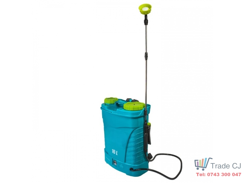Pulverizator electric cu acumulator 16L, baterie 12V 8Ah, presiune 5.5 bari, lance inox, 3 duze, vermorel pentru gradina, vie si livada