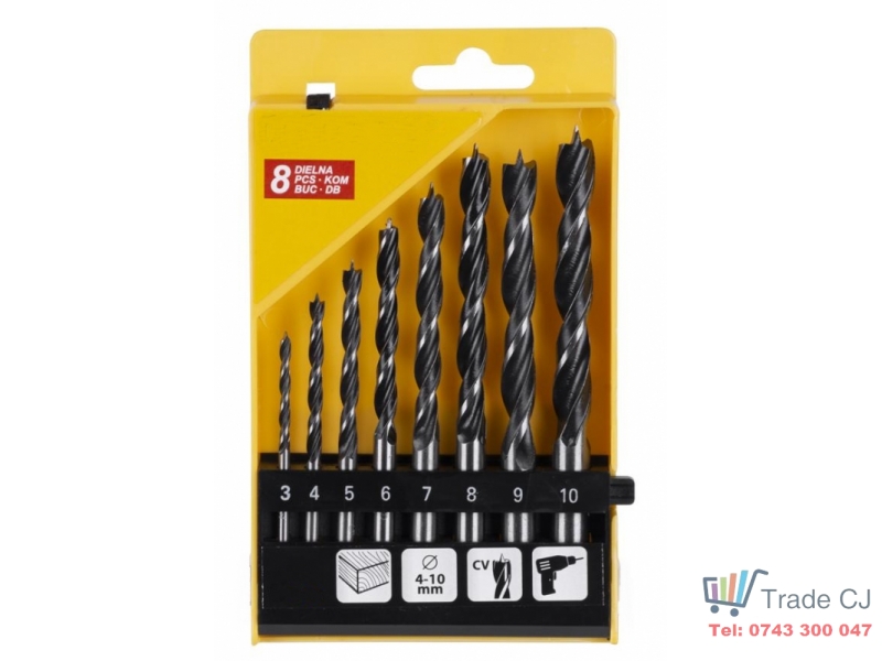 Set 8 bucati burghiu pentru lemn, 3 - 10 mm, in cutie plastic