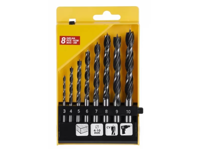 Set 8 bucati burghiu pentru lemn, 3 - 10 mm, in cutie plastic
