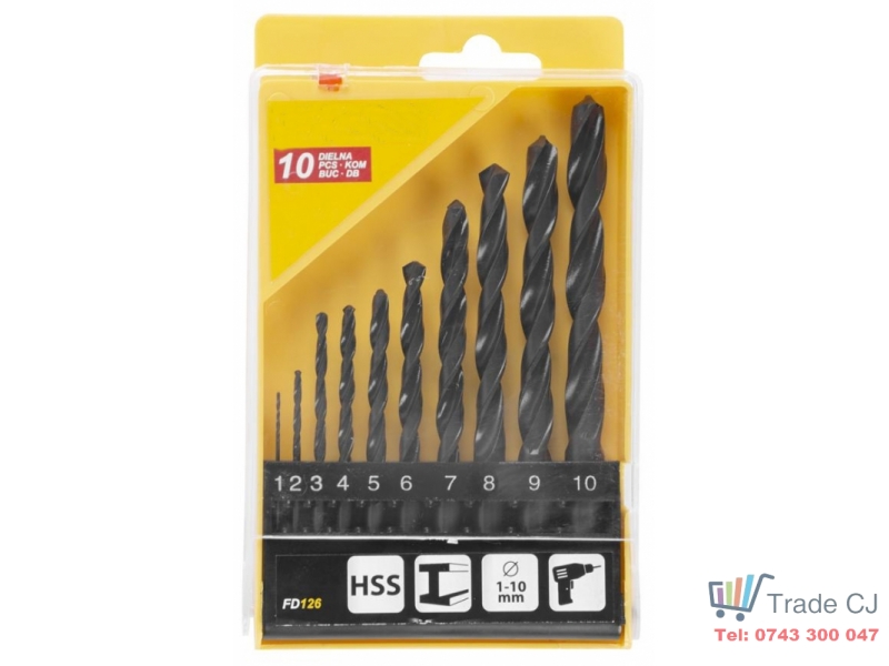 Set 10 bucati burghiu HSS pentru metal, 1 - 10mm, in cutie plastic