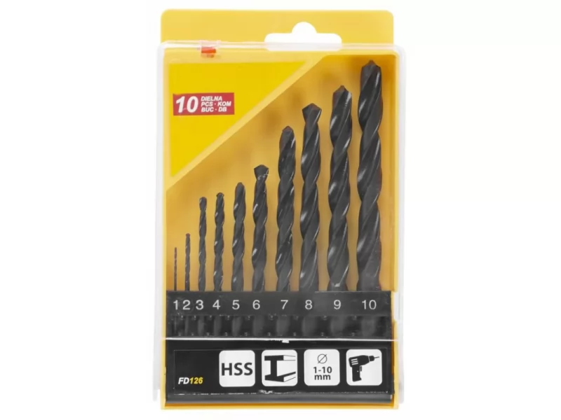 Set 10 bucati burghiu HSS pentru metal, 1 - 10mm, in cutie plastic