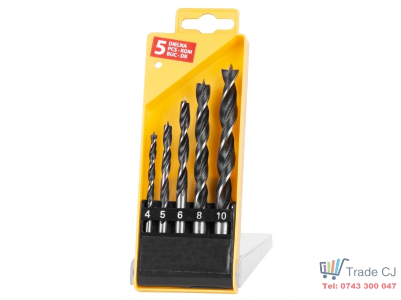 Set 5 bucati burghiu pentru lemn, 4 - 10 mm, in cutie transport plastic