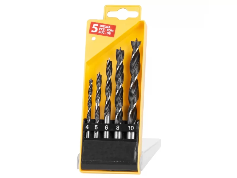 Set 5 bucati burghiu pentru lemn, 4 - 10 mm, in cutie transport plastic
