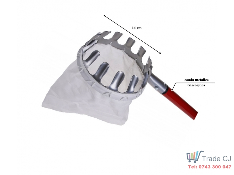 Culegator fructe cu coada telescopica din metal, lungime maxima 3m