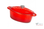 Oala cu capac din fonta emailata, capacitate 4.4 l, cu manere prindere, culoare rosie, 30x23 cm