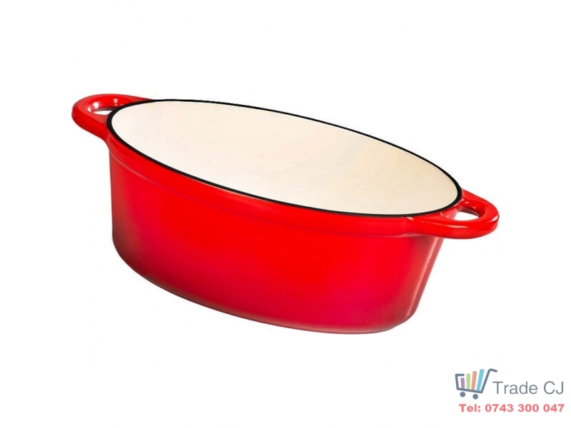 Oala cu capac din fonta emailata, capacitate 4.4 l, cu manere prindere, culoare rosie, 30x23 cm