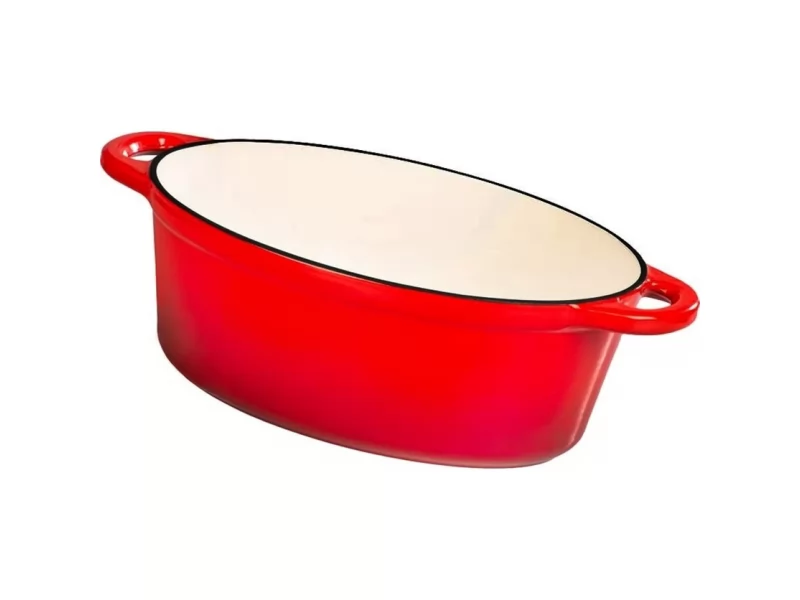 Oala cu capac din fonta emailata, capacitate 4.4 l, cu manere prindere, culoare rosie, 30x23 cm