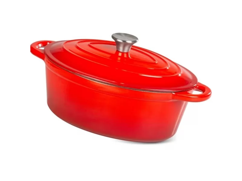 Oala cu capac din fonta emailata, capacitate 4.4 l, cu manere prindere, culoare rosie, 30x23 cm