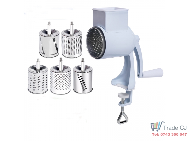 Set razatoare manuala cu prindere pe masa, 5 accesorii din inox, pentru nuci, legume, branzeturi, razatoare multifunctionala