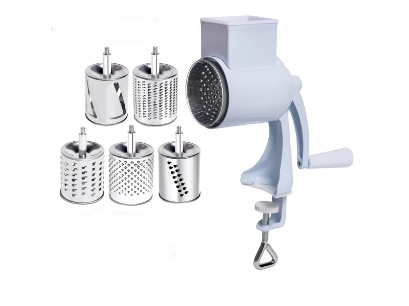 Set razatoare manuala cu prindere pe masa, 5 accesorii din inox, pentru nuci, legume, branzeturi, razatoare multifunctionala