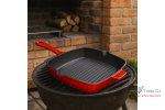 Tigaie Grill Fonta Emailata 27x27 cm, Compatibila cu Inductie, Gaz si Cuptor, Ideala pentru Steak, Burgeri, Carne si Legume