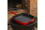 Tigaie Grill Fonta Emailata 27x27 cm, Compatibila cu Inductie, Gaz si Cuptor, Ideala pentru Steak, Burgeri, Carne si Legume