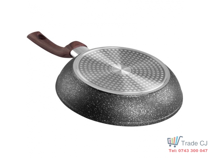 Tigaie rotunda premium antiaderenta BLM-20, triplustrat, compatibila cu toate sursele de caldura, diametru 20 cm, maner lemn
