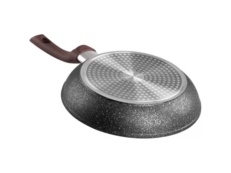 Tigaie rotunda premium antiaderenta BLM-20, triplustrat, compatibila cu toate sursele de caldura, diametru 20 cm, maner lemn