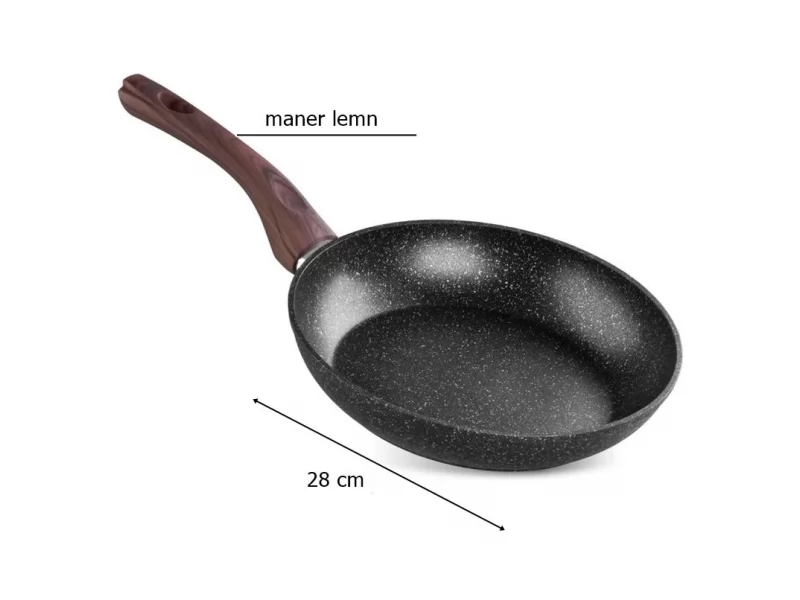 Tigaie rotunda premium antiaderenta BLM-28, triplustrat, compatibila cu toate sursele de caldura, diametru 28 cm, maner lemn