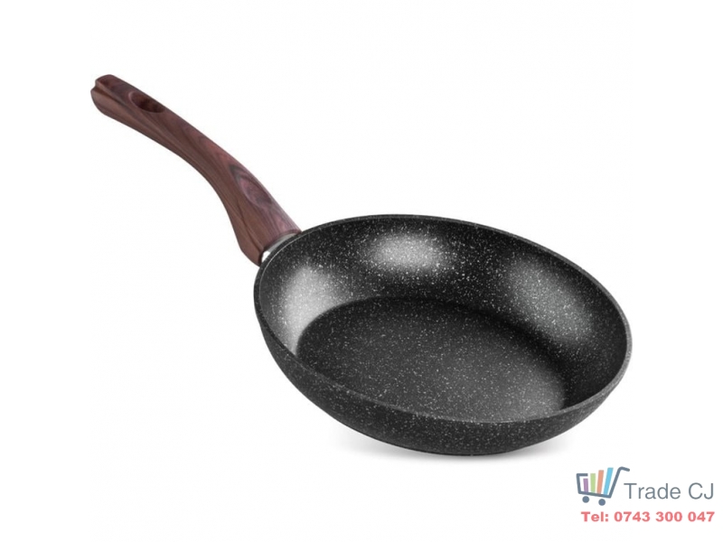 Tigaie rotunda premium antiaderenta BLM-28, triplustrat, compatibila cu toate sursele de caldura, diametru 28 cm, maner lemn