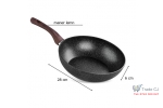 Tigaie tip wok BML-28, triplustrat, antiaderenta, diametru 28 cm, cu margini inalte, maner lemn