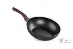 Tigaie tip wok BML-28, triplustrat, antiaderenta, diametru 28 cm, cu margini inalte, maner lemn