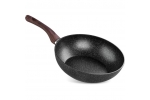 Tigaie tip wok BML-28, triplustrat, antiaderenta, diametru 28 cm, cu margini inalte, maner lemn