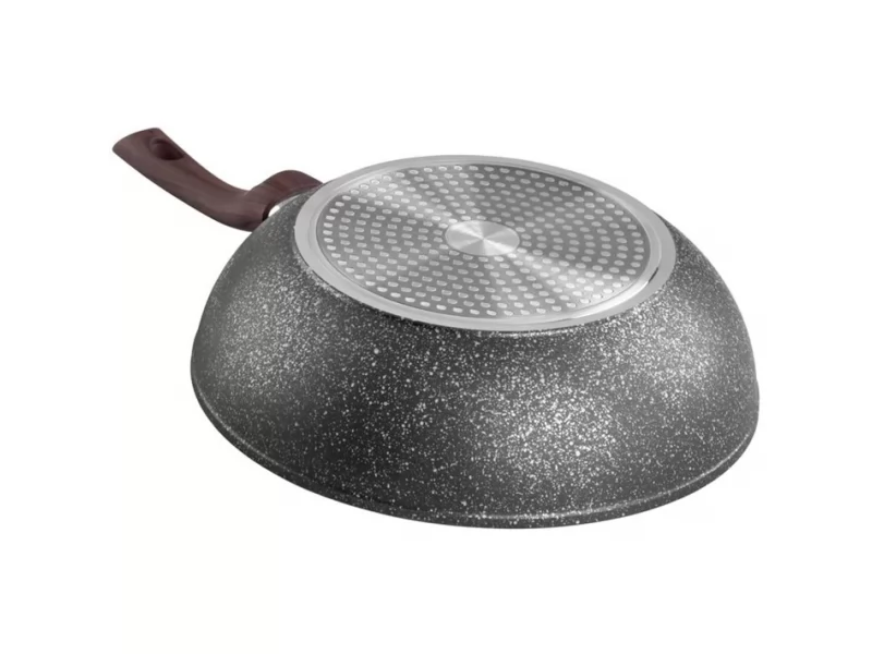 Tigaie tip wok BML-28, triplustrat, antiaderenta, diametru 28 cm, cu margini inalte, maner lemn