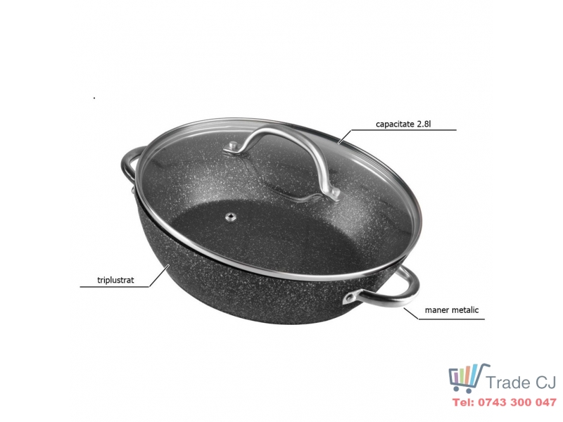 Oala cu capac si manere pentru cuptor, BML26, capacitate 2.8l, diametru 26 cm, triplustrat