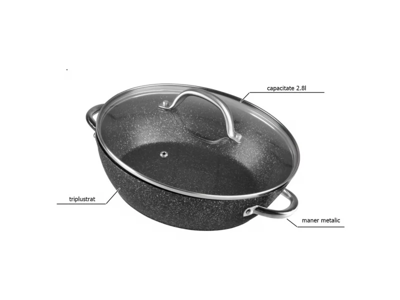 Oala cu capac si manere pentru cuptor, BML26, capacitate 2.8l, diametru 26 cm, triplustrat