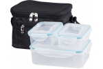 Set geanta termoizolanta cu 3 containere plastic pentru mancare, 2x0.5l si 1.5l