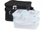 Set geanta termoizolanta cu 3 containere plastic pentru mancare, 2x0.5l si 1.5l