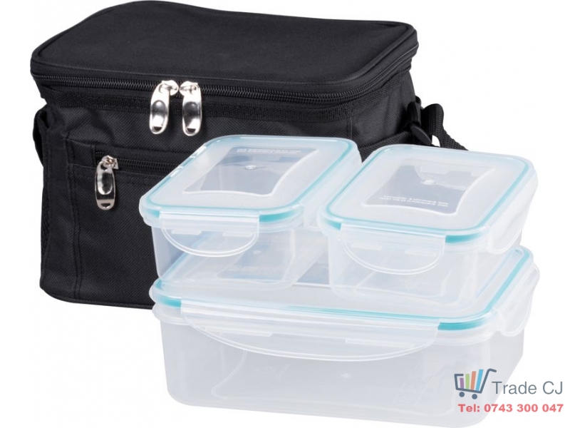 Set geanta termoizolanta cu 3 containere plastic pentru mancare, 2x0.5l si 1.5l