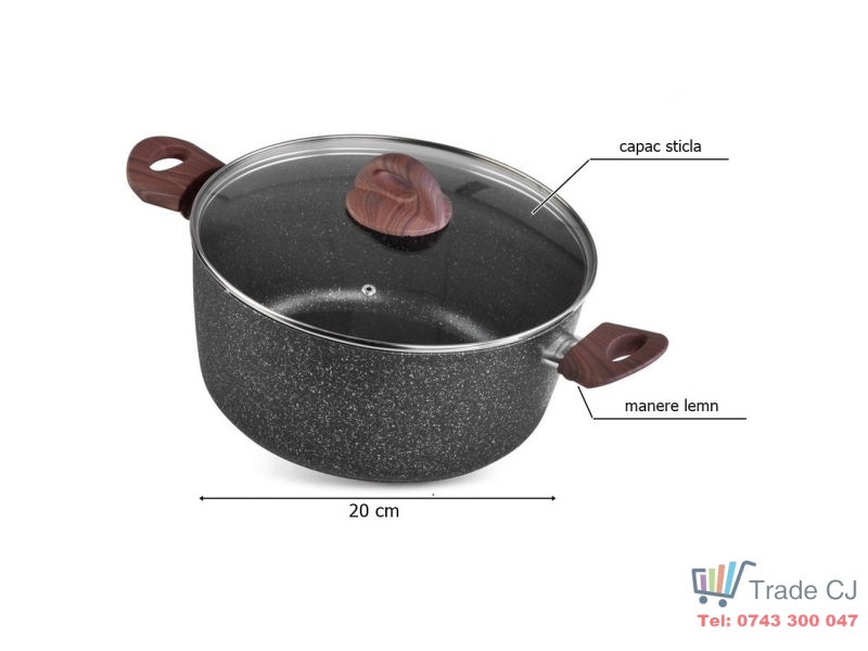 Oala rotunda cu capac triplu-strat BML20, diametru 20 cm, 2.2 l, manere lemn