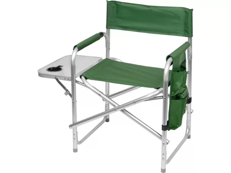 Scaun pliabil pentru camping si pescuit , masa laterala rabatabila cu suport pahar, max. 120 kg, 55x45x78 cm, verde