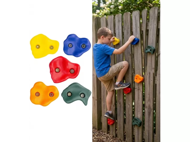 Set 5 prize catarate copii, pietre escalada anti-alunecare, rezistente la UV, montare usoara pe pereti interiori si exteriori, max 150 kg