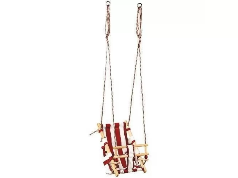 Leagan ST Kids pentru copii,cadru lemn,material textil rosu-alb,max 70 kg,36x24x45 cm