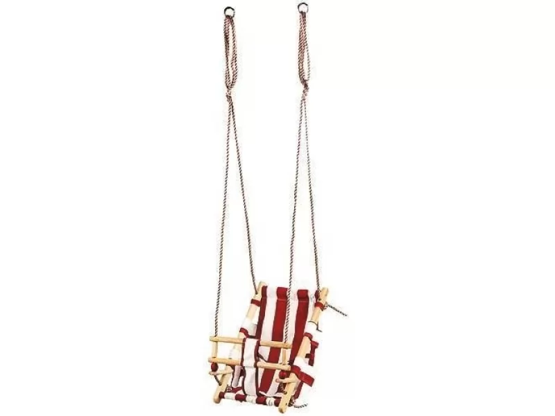 Leagan ST Kids pentru copii,cadru lemn,material textil rosu-alb,max 70 kg,36x24x45 cm