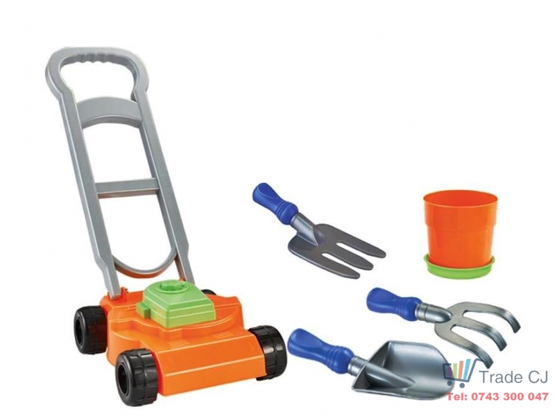 Set jucarii masinuta tuns iarba + 5 accesorii pentru plaja si gradina