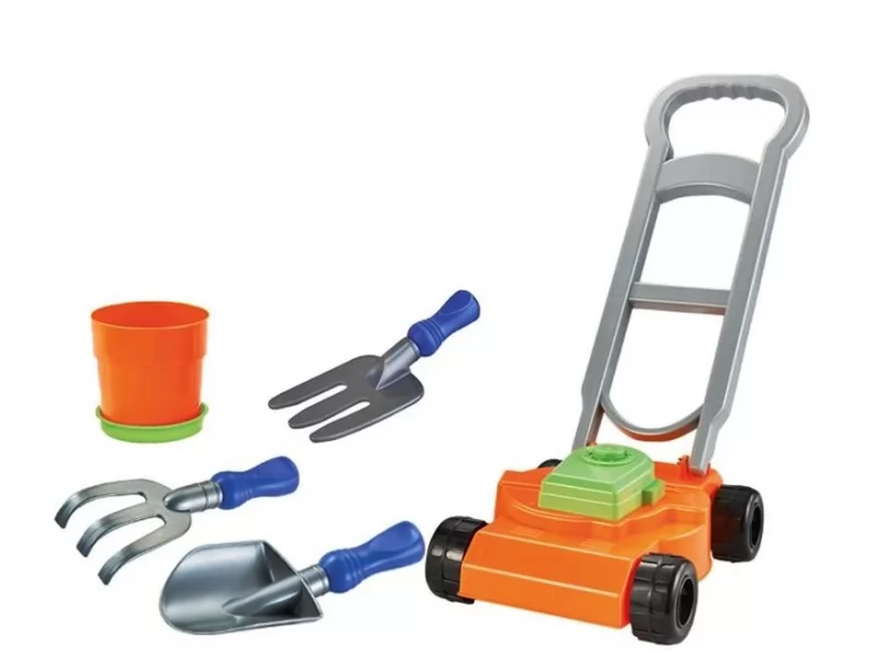 Set jucarii masinuta tuns iarba + 5 accesorii pentru plaja si gradina