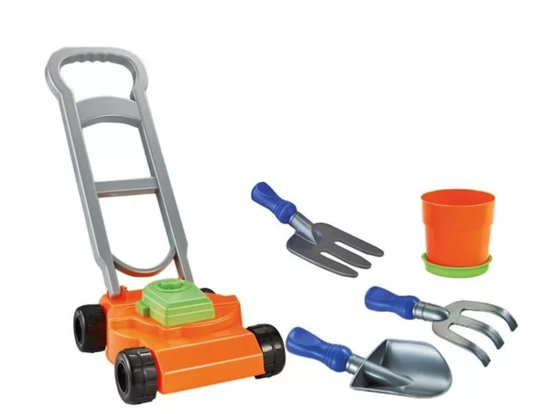 Set jucarii masinuta tuns iarba + 5 accesorii pentru plaja si gradina