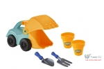 Set jucarii masinuta excavator + 4 accesorii pentru plaja si gradina
