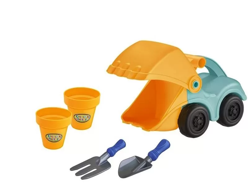Set jucarii masinuta excavator + 4 accesorii pentru plaja si gradina