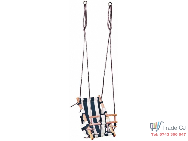 Leagan ST Kids pentru copii,cadru lemn,material textil albastru alb,max 70 kg,36x24x45 cm