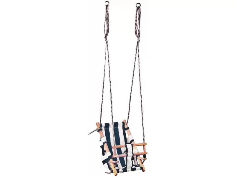 Leagan ST Kids pentru copii,cadru lemn,material textil albastru alb,max 70 kg,36x24x45 cm