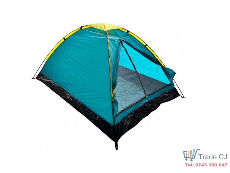 Cort pentru camping si drumetie, SGTT Relax pentru 2 persoane, din poliester si fibra, inchidere frontala. rezistent UV si apa, 205x150x100 cm