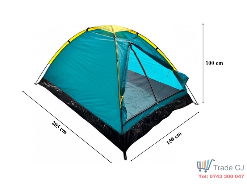 Cort pentru camping si drumetie, SGTT Relax pentru 2 persoane, din poliester si fibra, inchidere frontala. rezistent UV si apa, 205x150x100 cm