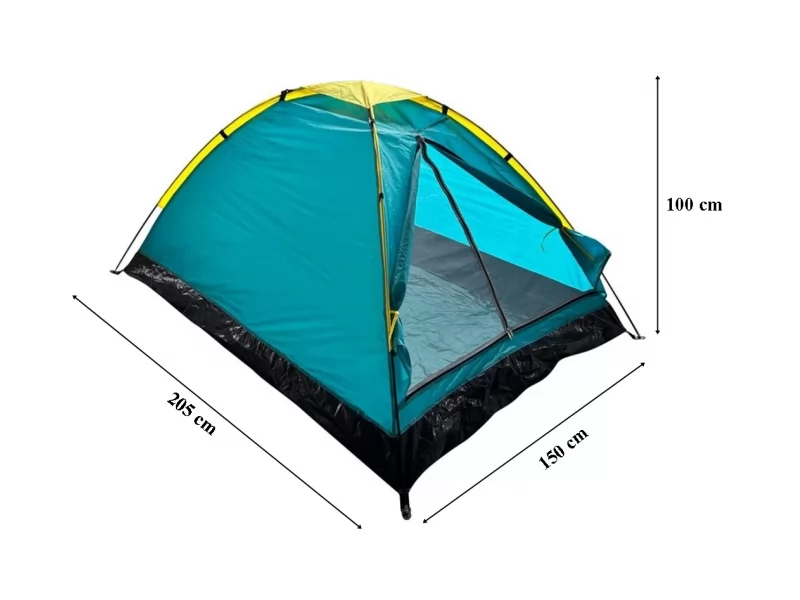 Cort pentru camping si drumetie, SGTT Relax pentru 2 persoane, din poliester si fibra, inchidere frontala. rezistent UV si apa, 205x150x100 cm