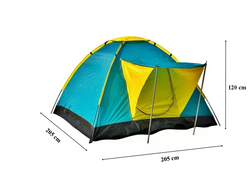 Cort pentru camping si drumetie, SGTT Relax pentru 3-4 persoane, din poliester si fibra, inchidere frontala. rezistent UV si apa, 205x205x120 cm