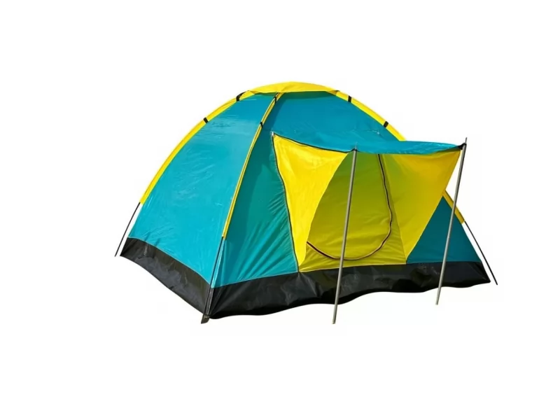 Cort pentru camping si drumetie, SGTT Relax pentru 3-4 persoane, din poliester si fibra, inchidere frontala. rezistent UV si apa, 205x205x120 cm